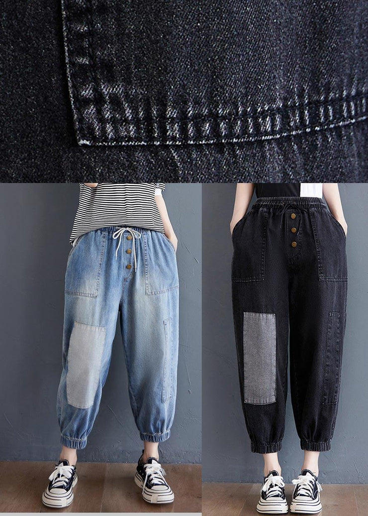 Comfy Black Patchwork jeans Summer Cotton - bagstylebliss