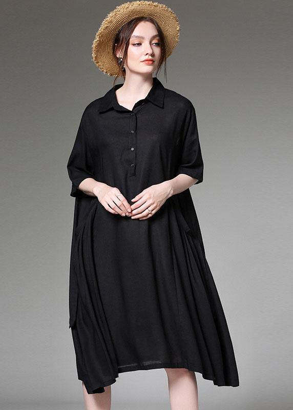 Comfy Black PeterPan Collar Button Spring Party Dress Half Sleeve - bagstylebliss