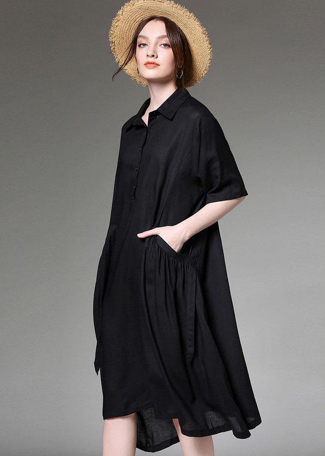 Comfy Black PeterPan Collar Button Spring Party Dress Half Sleeve - bagstylebliss