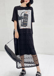 Comfy Black Print Patchwork Lace Maxi Dresses Summer - bagstylebliss