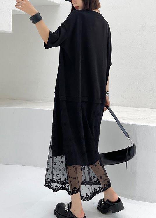 Comfy Black Print Patchwork Lace Maxi Dresses Summer - bagstylebliss