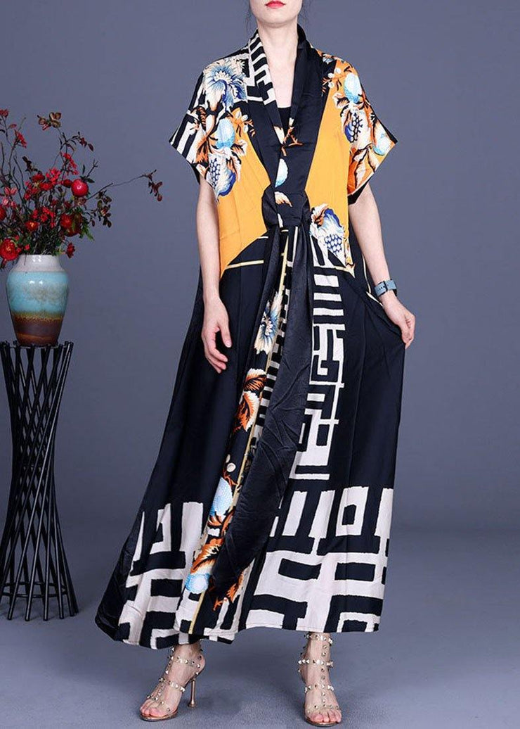 Comfy Black Print Patchwork Silk Robe Dresses Summer - bagstylebliss