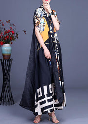 Comfy Black Print Patchwork Silk Robe Dresses Summer - bagstylebliss