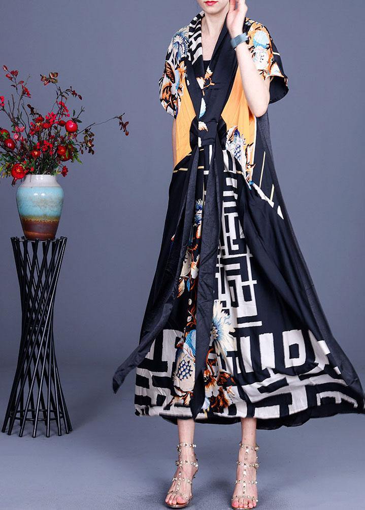 Comfy Black Print Patchwork Silk Robe Dresses Summer - bagstylebliss