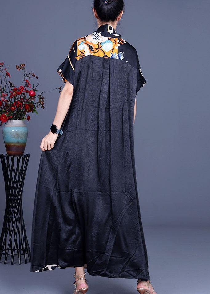 Comfy Black Print Patchwork Silk Robe Dresses Summer - bagstylebliss