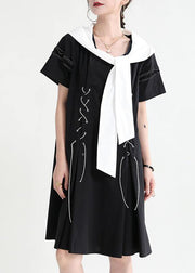 Comfy Black hooded Design Patchwork Summer Mini Dresses Short Sleeve - bagstylebliss