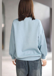 Comfy Blue Casual O-Neck Print Fall Sweatshirt - bagstylebliss