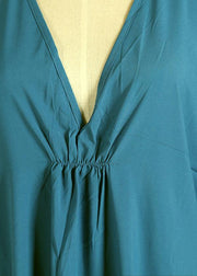 Comfy Blue Cinched Butterfly Sleeve Beach Gown Vacation Summer - bagstylebliss
