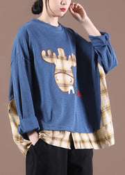 Comfy Blue Graphic Loose Sweatshirts Top - bagstylebliss