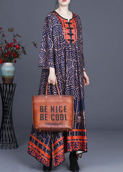 Comfy Blue Print Long sleeve Summer Spring Dress - bagstylebliss
