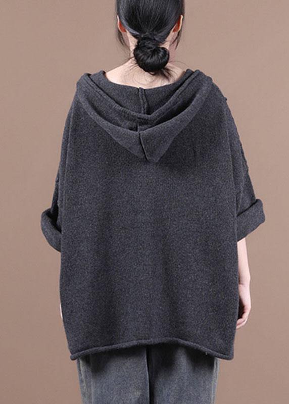 Comfy Dark Grey hooded Pockets Sweater Coat - bagstylebliss