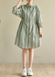 Comfy Green Striped Chiffon Cinched Summer Dress - bagstylebliss