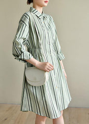 Comfy Green Striped Chiffon Cinched Summer Dress - bagstylebliss