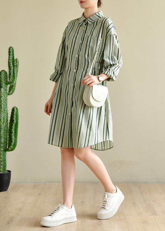 Comfy Green Striped Chiffon Cinched Summer Dress - bagstylebliss