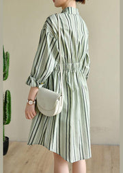 Comfy Green Striped Chiffon Cinched Summer Dress - bagstylebliss