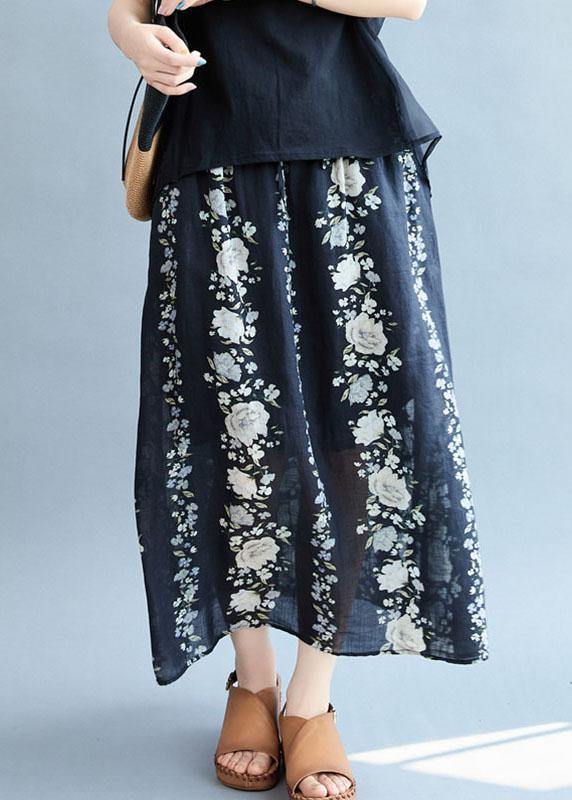 Comfy Navy Pockets Tie Waist Print Fall Floral Skirts - bagstylebliss