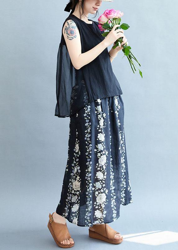 Comfy Navy Pockets Tie Waist Print Fall Floral Skirts - bagstylebliss