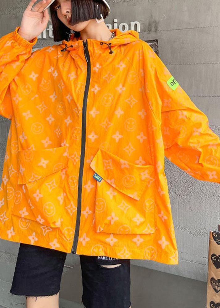 Comfy Orange Print UPF 50+ Coat Jacket Hooded Hoodie Coat - bagstylebliss