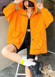 Comfy Orange Print UPF 50+ Coat Jacket Hooded Hoodie Coat - bagstylebliss