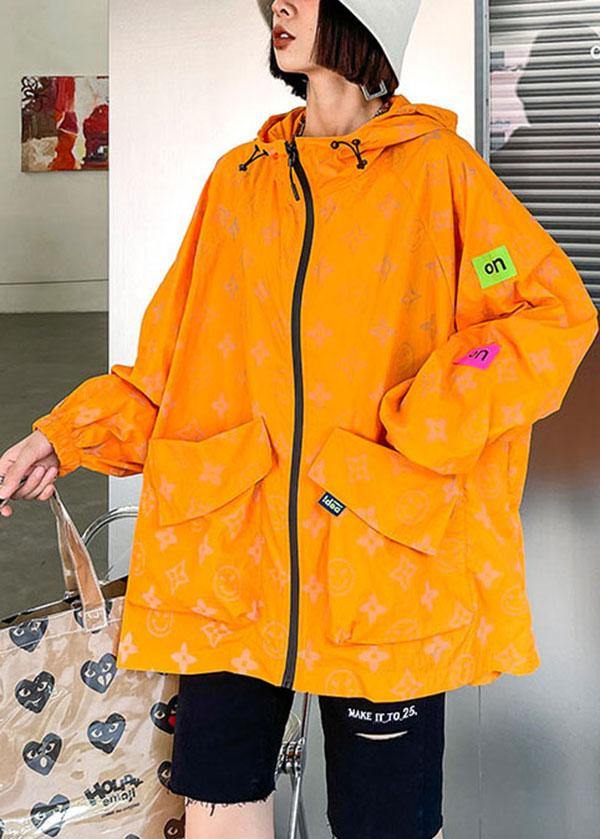 Comfy Orange Print UPF 50+ Coat Jacket Hooded Hoodie Coat - bagstylebliss