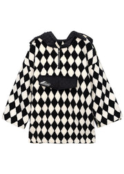 Comfy Plaid Teddy hooded Patchwork Fall Sweatshirt Street wear