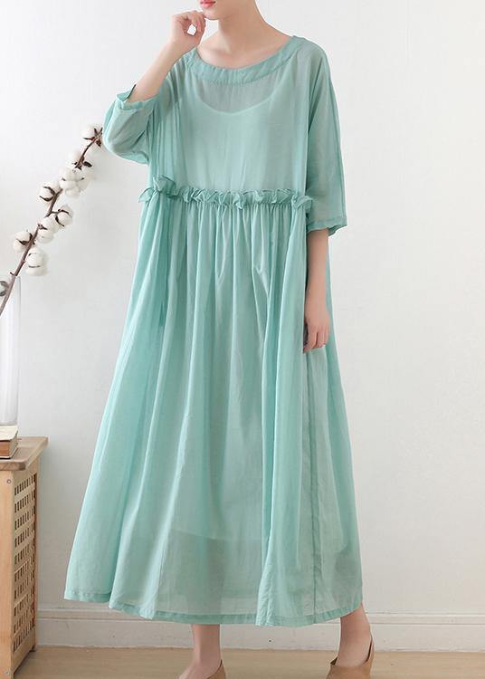 Comfy Royal Blue Half Sleeve Chiffon Loose Summer Ankle Dress - bagstylebliss