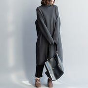 Comfy Sweater dress outfit Quotes high neck baggy dark gray baggy knitwear