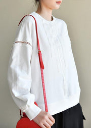 Comfy White Cotton Long sleeve Loose Sweatshirts Top - bagstylebliss