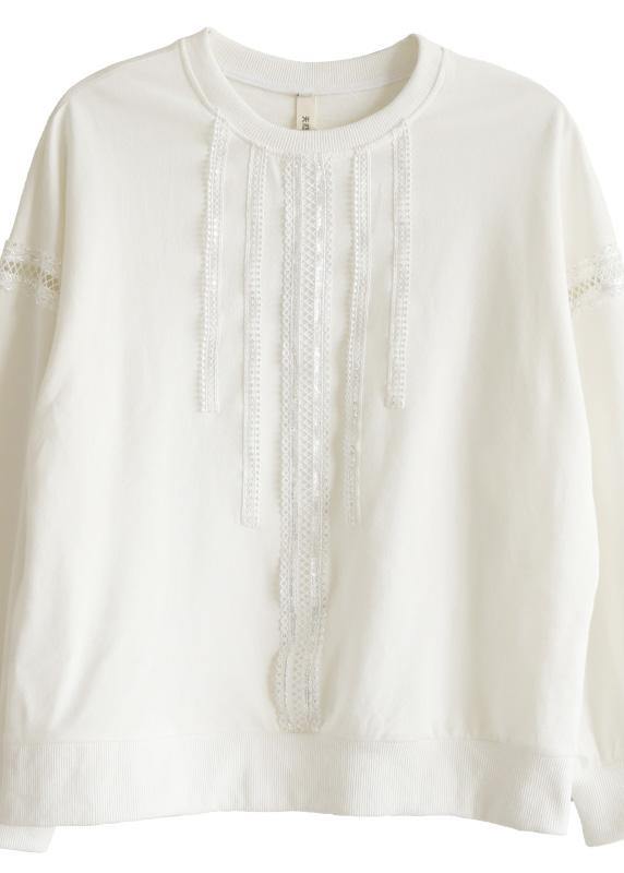 Comfy White Cotton Long sleeve Loose Sweatshirts Top - bagstylebliss