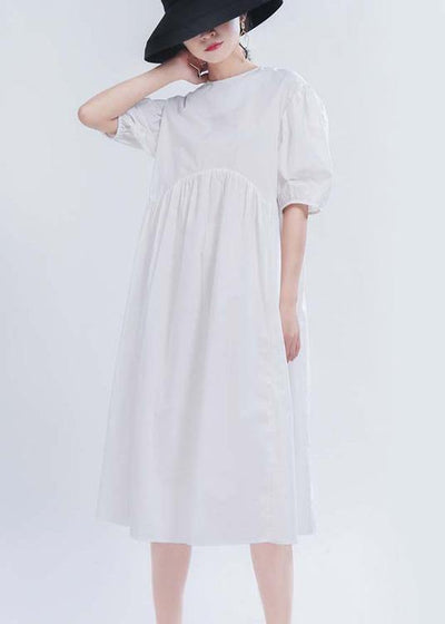 Comfy White Puff Sleeve Long Summer Cotton Dress - bagstylebliss