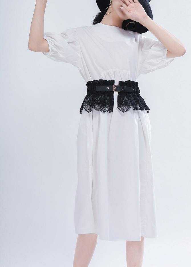 Comfy White Puff Sleeve Long Summer Cotton Dress - bagstylebliss