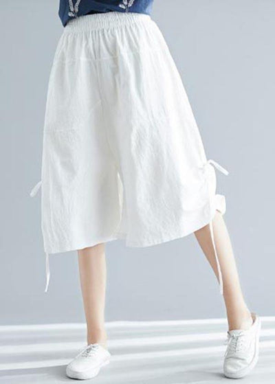Comfy White Wide Leg Cotton Linen Pants Summer - bagstylebliss
