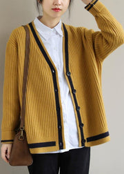 Comfy Yellow Knit Blouse V Neck Button Down Trendy Spring Knitwear - bagstylebliss