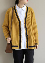 Comfy Yellow Knit Blouse V Neck Button Down Trendy Spring Knitwear - bagstylebliss