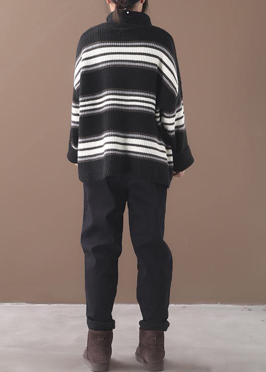 Comfy black striped clothes oversized winter sweaters high neck - bagstylebliss