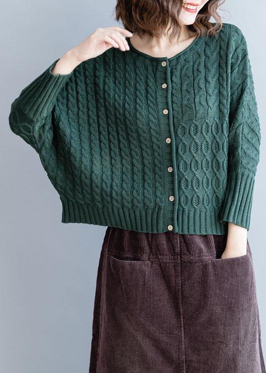 Comfy blackish green knitted pullover plus size clothing o neck Batwing Sleeve sweaters - bagstylebliss
