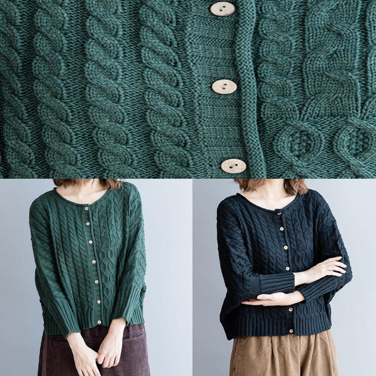 Comfy blackish green knitted pullover plus size clothing o neck Batwing Sleeve sweaters - bagstylebliss