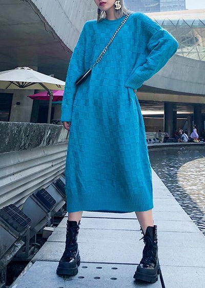 Comfy blue Sweater dress outfit Classy winter Mujer o neck knit dresses - bagstylebliss