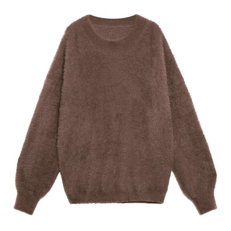 Comfy chocolate knit sweat tops trendy plus size o neck baggy clothes - bagstylebliss