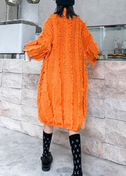 Comfy high neck tassel Sweater fall weather Upcycle orange baggy knitwear - bagstylebliss
