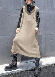 Comfy khaki Sweater knit top pattern Vintage sleeveless Big fall knit dress - bagstylebliss