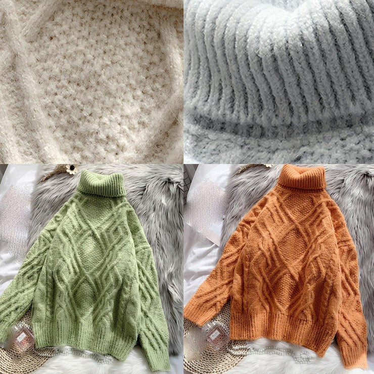 Comfy light green sweater tops chunky  plus size clothing high neck sweaters - bagstylebliss