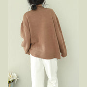 Comfy o neck Bow Sweater tops plus size brown Big knitwear