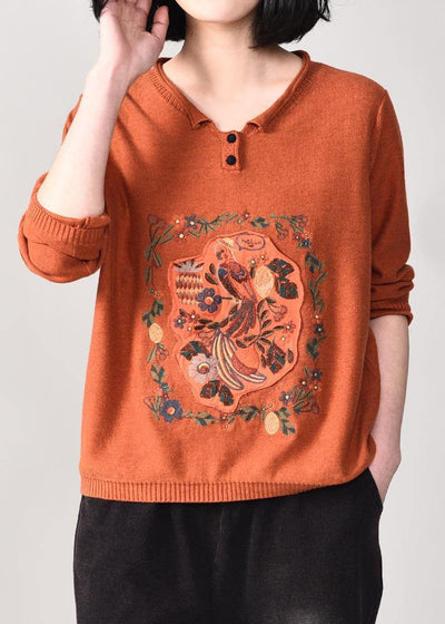 Comfy orange prints knit tops fall fashion fall v neck sweaters wild - bagstylebliss