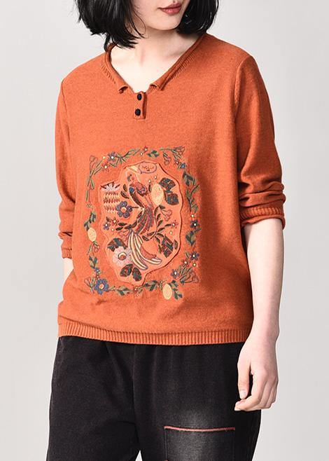 Comfy orange prints knit tops fall fashion fall v neck sweaters wild - bagstylebliss
