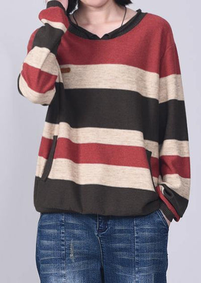 Comfy patchwork knit t shirt plus size autumn sweater red - bagstylebliss