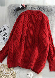 Comfy red knit jacket oversized spring two pockets knitwear - bagstylebliss
