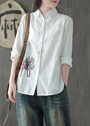 Cotton Linen Embroidery Long Sleeve Shirt