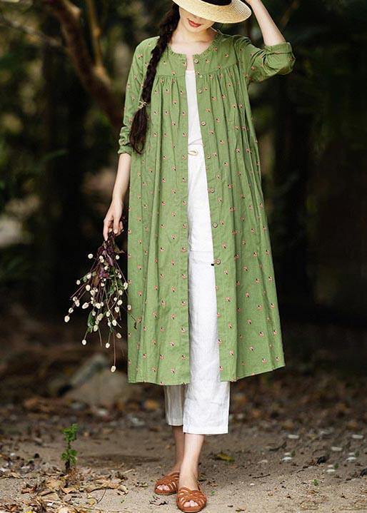 Cotton and Linen Green Floral Shirt For Women - bagstylebliss