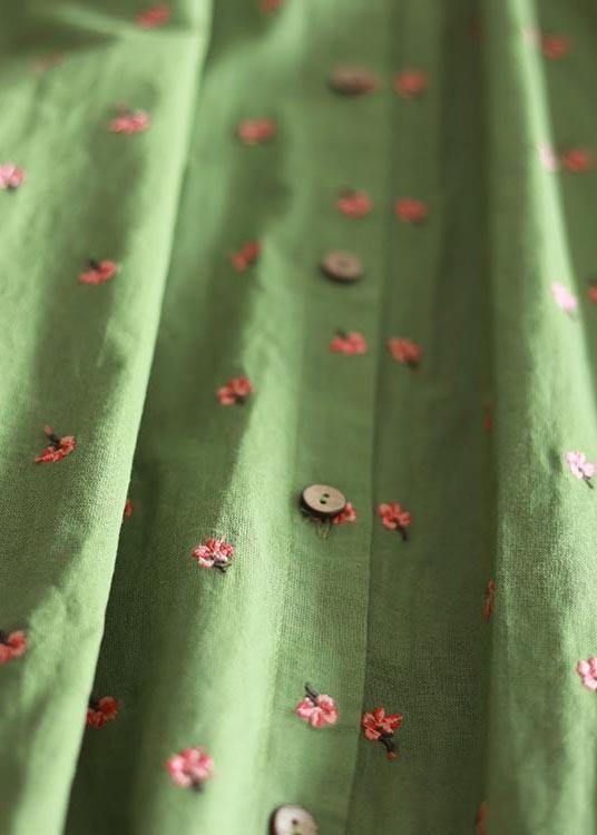 Cotton and Linen Green Floral Shirt For Women - bagstylebliss